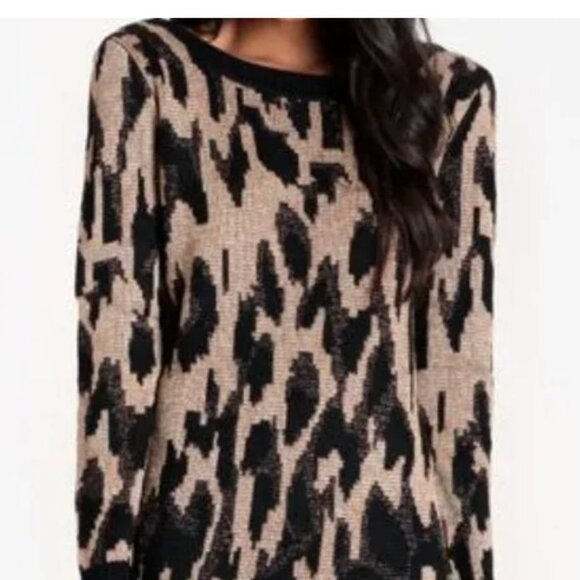 MINKPINK Leopard Print Metallic Mini Sweater Dress Size X-Small - Picture 2 of 8